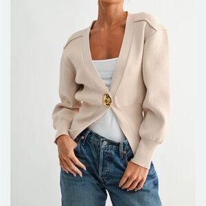 Urban Revivo Cream V Neck Cardigan gold Button Jenni 6